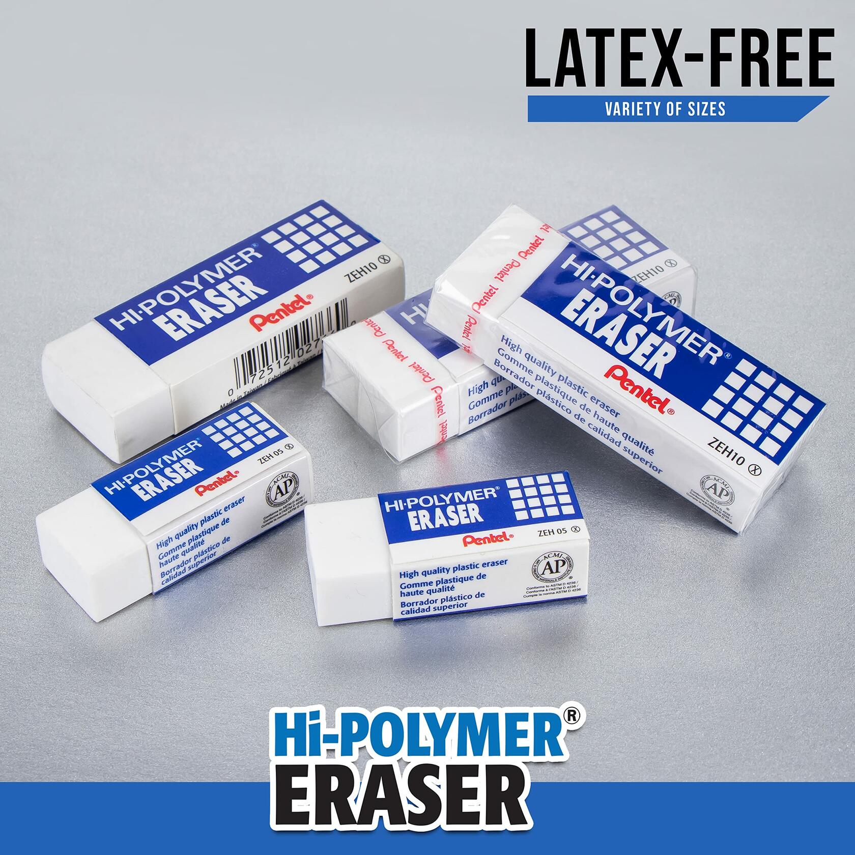 Pentel HI-Polymer Eraser Combo Pack 6 Caps 1 Large White ZEH0210BP7