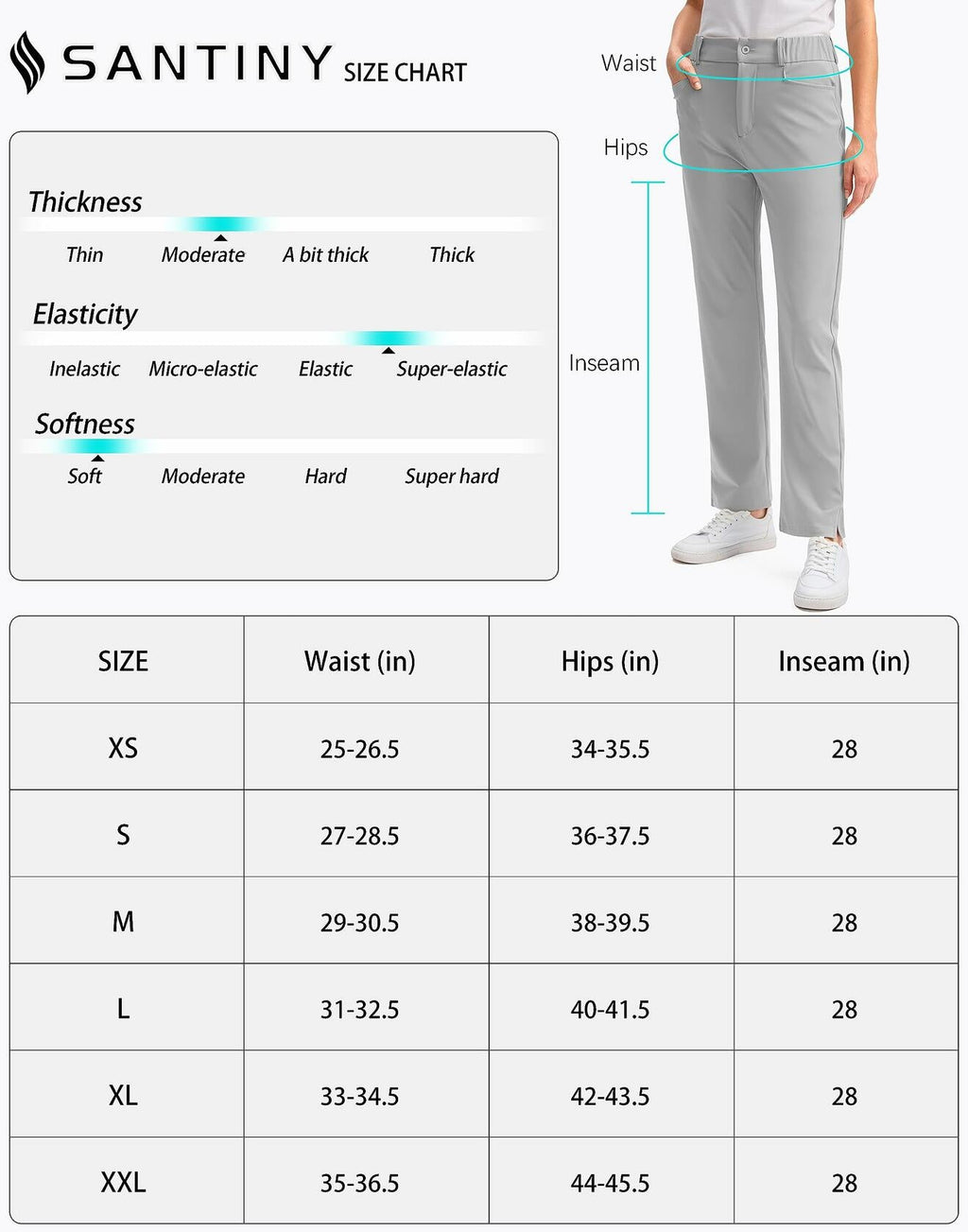 SANTINY Women's Golf Pants High Waisted Quick Dry Stretch Dark Grey Size M