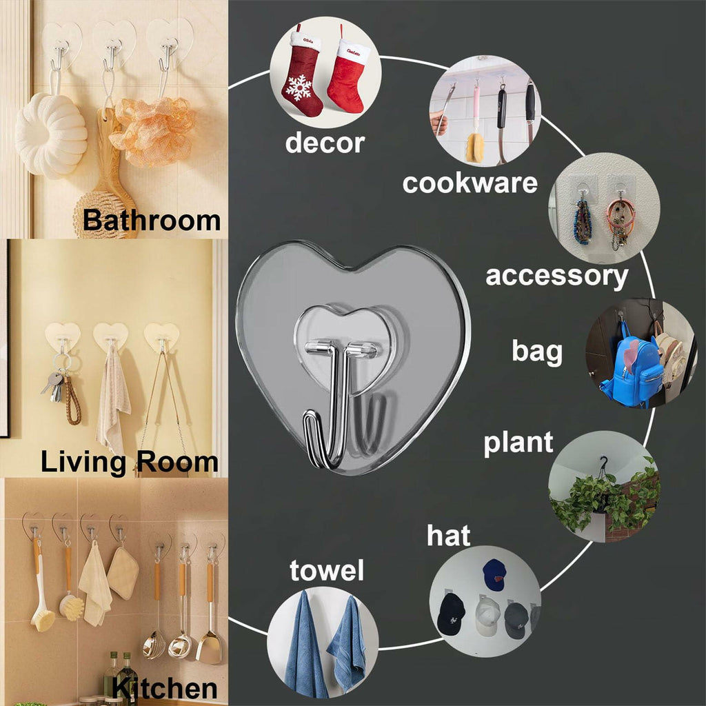 TocTen Adhesive Hooks 12 Pack Heavy Duty Clear Waterproof 30lb Max Load