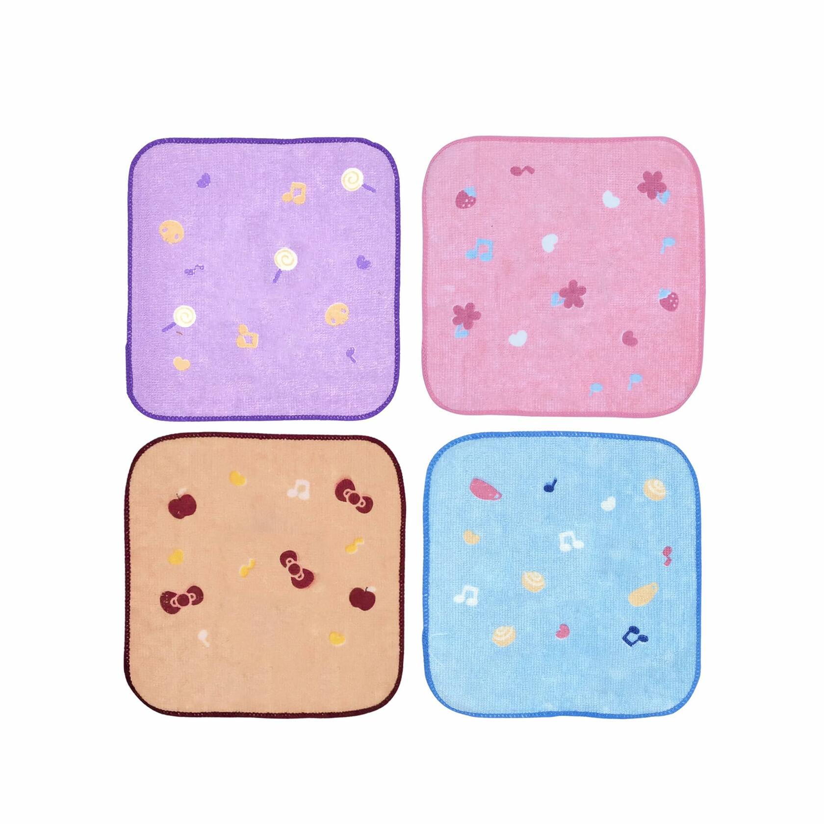 4pcs Mini Handkerchiefs 6.3"x6.3" Cute Cartoon Quick Dry Soft Men Women