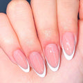 RUOKEXIN Almond Medium Pink Press On Nails Silver Glitter White Tips 24pcs