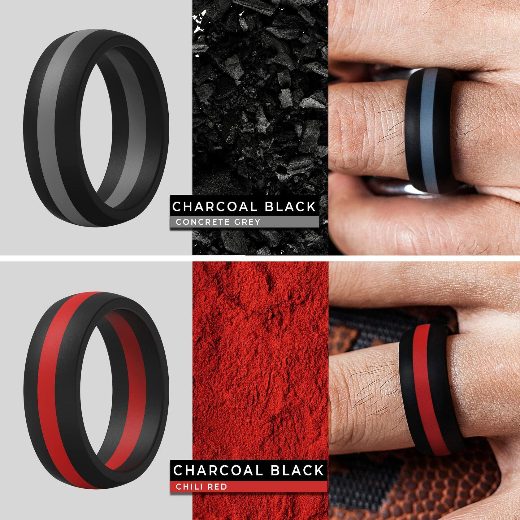 Men’s Silicone Wedding Rings 8.7mm Wide 2mm Thick Size 10.5-11 Variety Pack