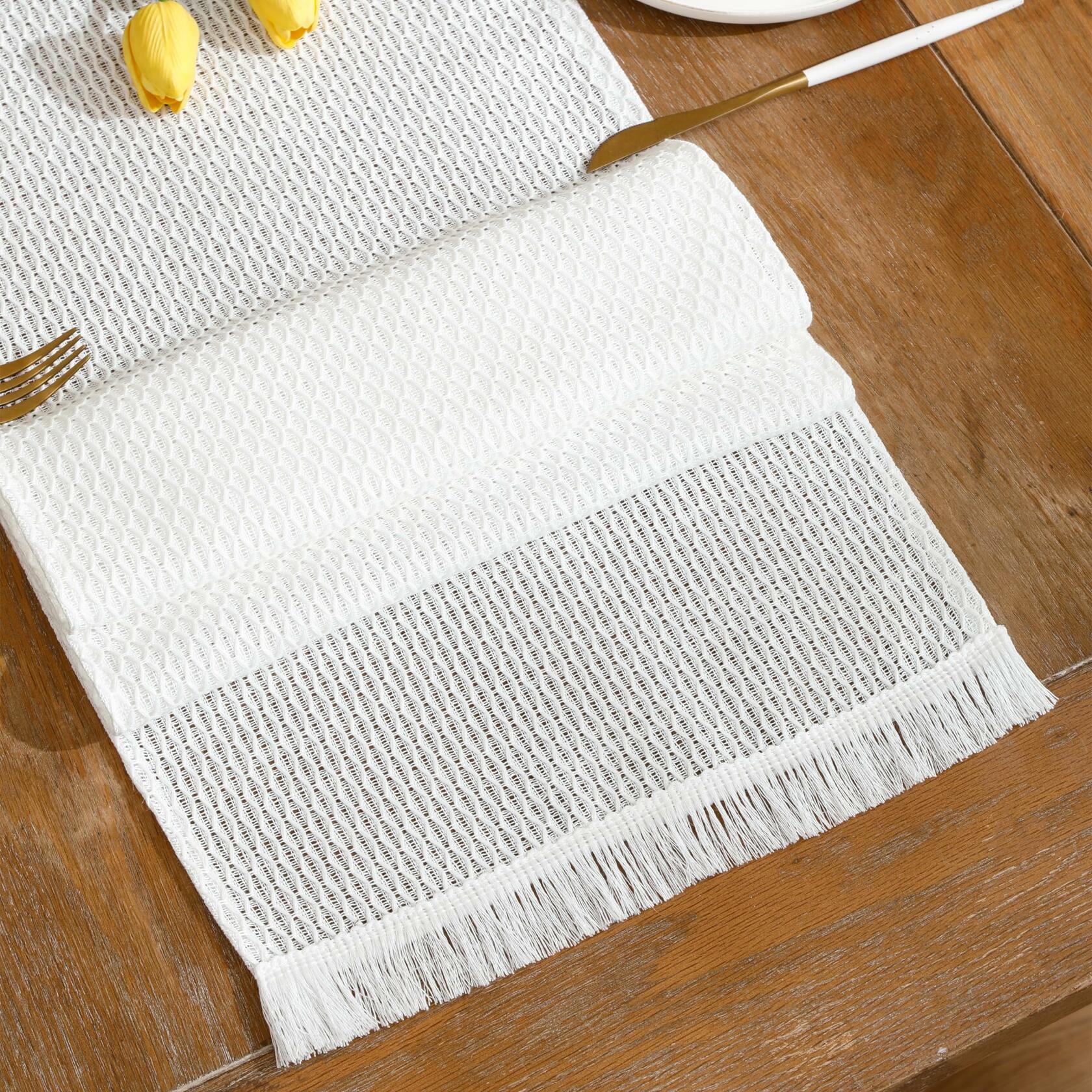 LUOYEHK Boho Table Runner With Fringe 12x108 Inch White Farmhouse Rustic