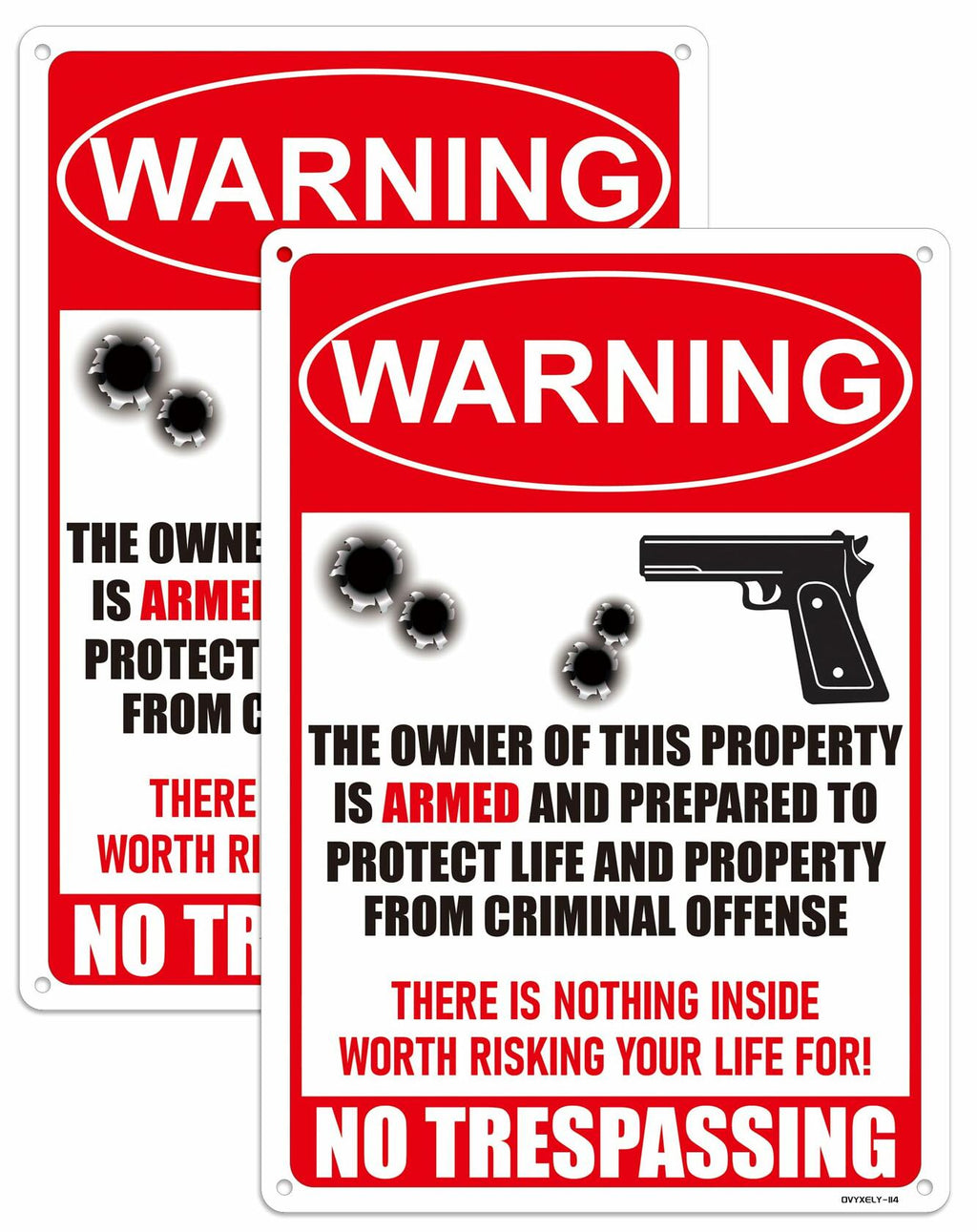 Ovyxely No Trespassing Gun Warning Sign Aluminum 10x7 Home Security