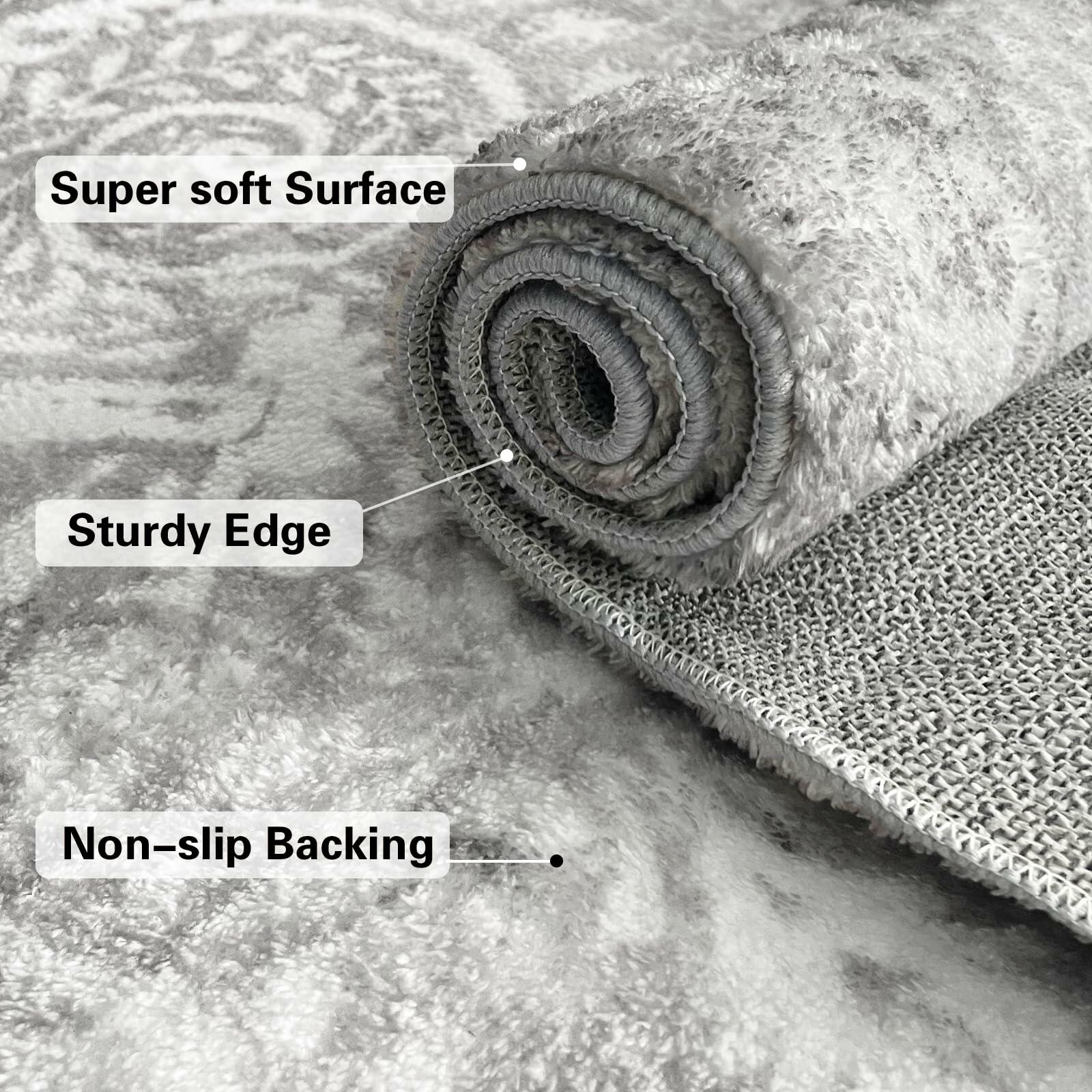 2x6 Faux Wool Runner Rug Non Slip Washable Vintage Rubber Backing Black