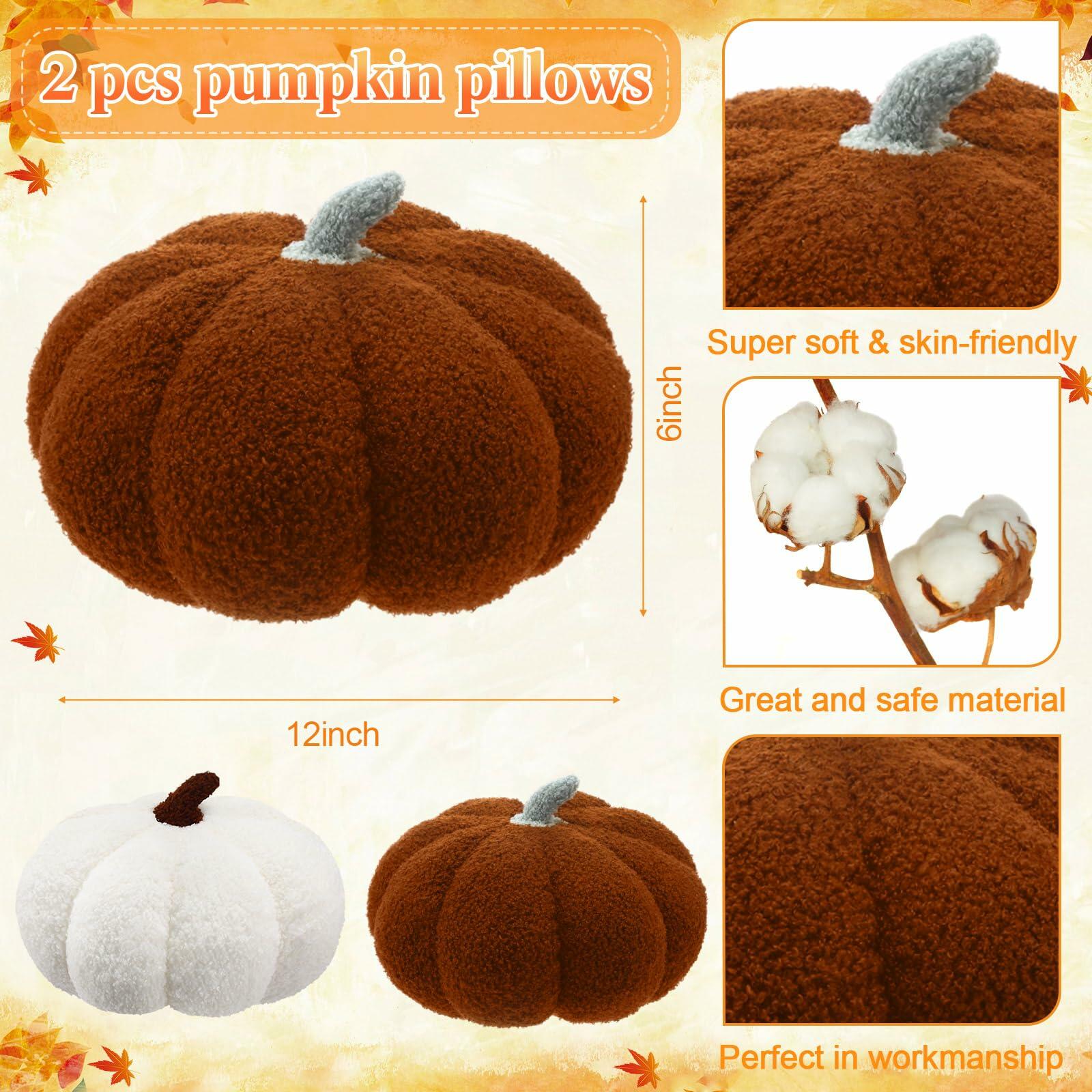 Beeveer 4 Pcs Pumpkin Throw Pillows 18x18in Brown White Sofa Cushion Covers