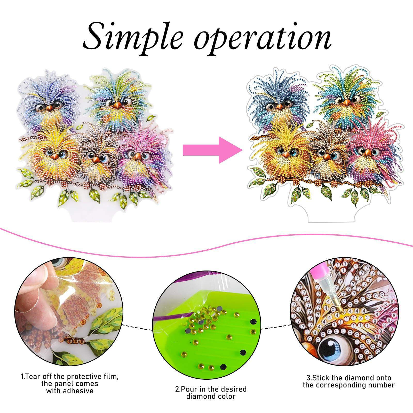 DIY Tabletop Diamond Art Kit Bird Crystal Cross Flower Painting Craft Kit
