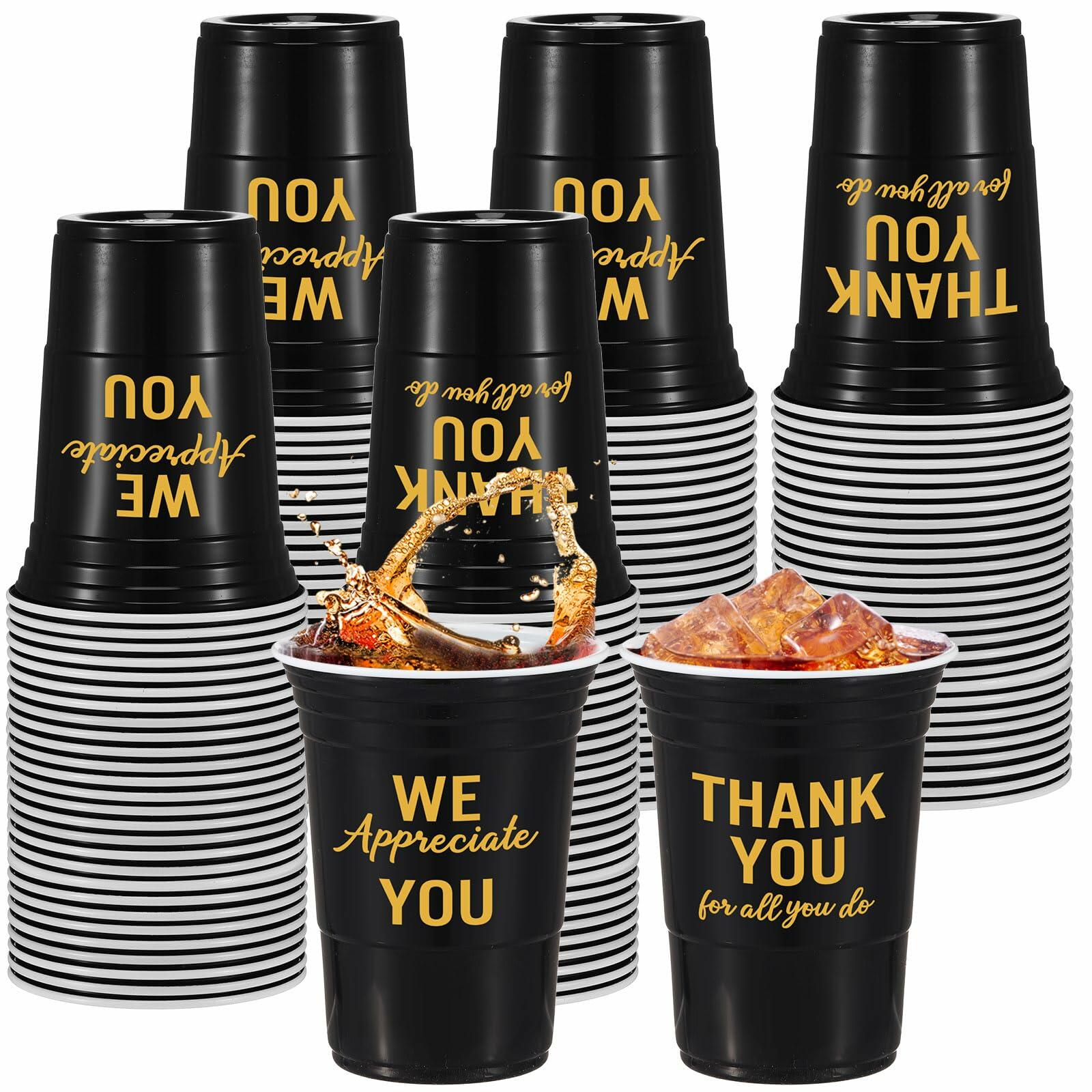 Jingmore 50 Pcs 16oz Disposable Bridal Shower Cups Black Gold