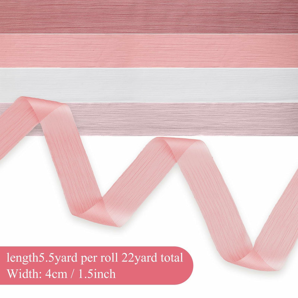 Lyrow 4 Rolls Crinkle Chiffon Ribbon 1.5in 22yd Light Pink Handmade Tulle