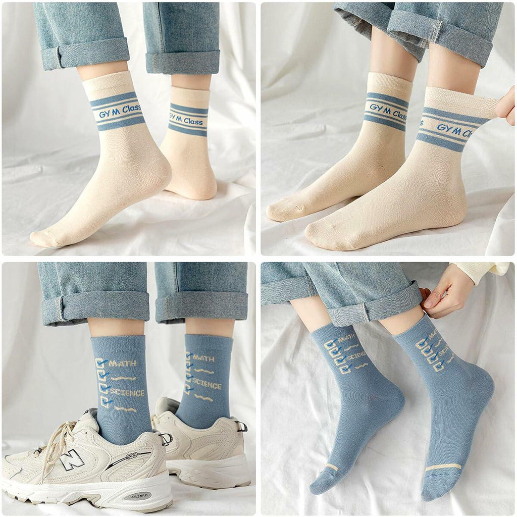 Glamorstar Women's Cotton Crew Socks 5 Pairs Blue Earth Size US One