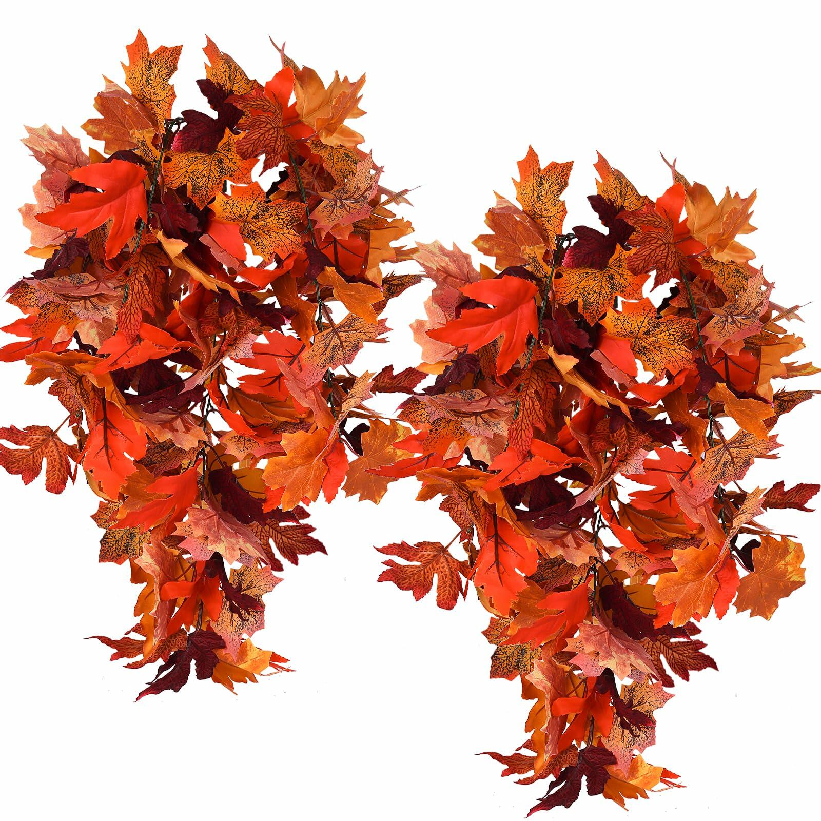 RECUTMS 2Pcs Artificial Autumn Maple Leaves Garland 2.5FT Fall Decor