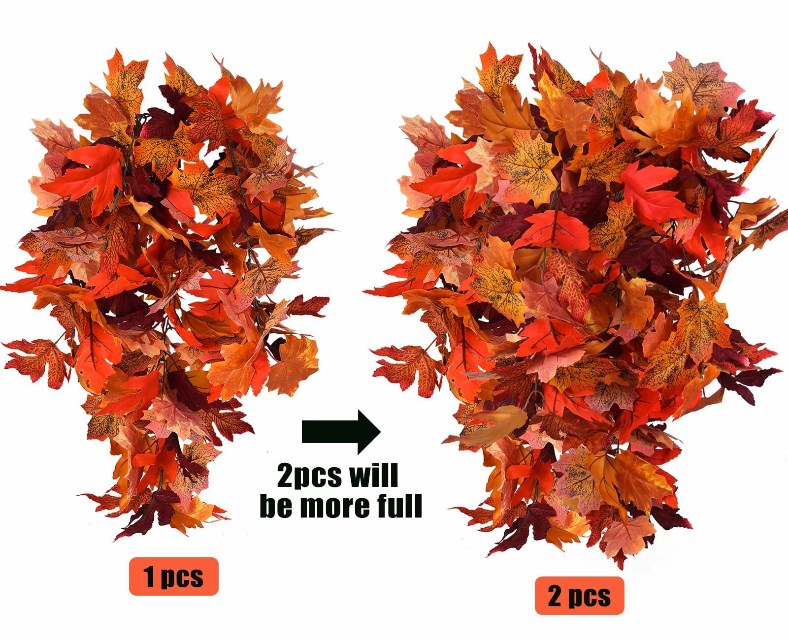 RECUTMS 2Pcs Artificial Autumn Maple Leaves Garland 2.5FT Fall Decor