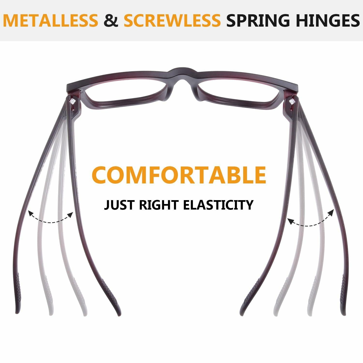 BFOCO Reading Glasses Metalless Screwless Spring Hinges +2.25 6 Pack