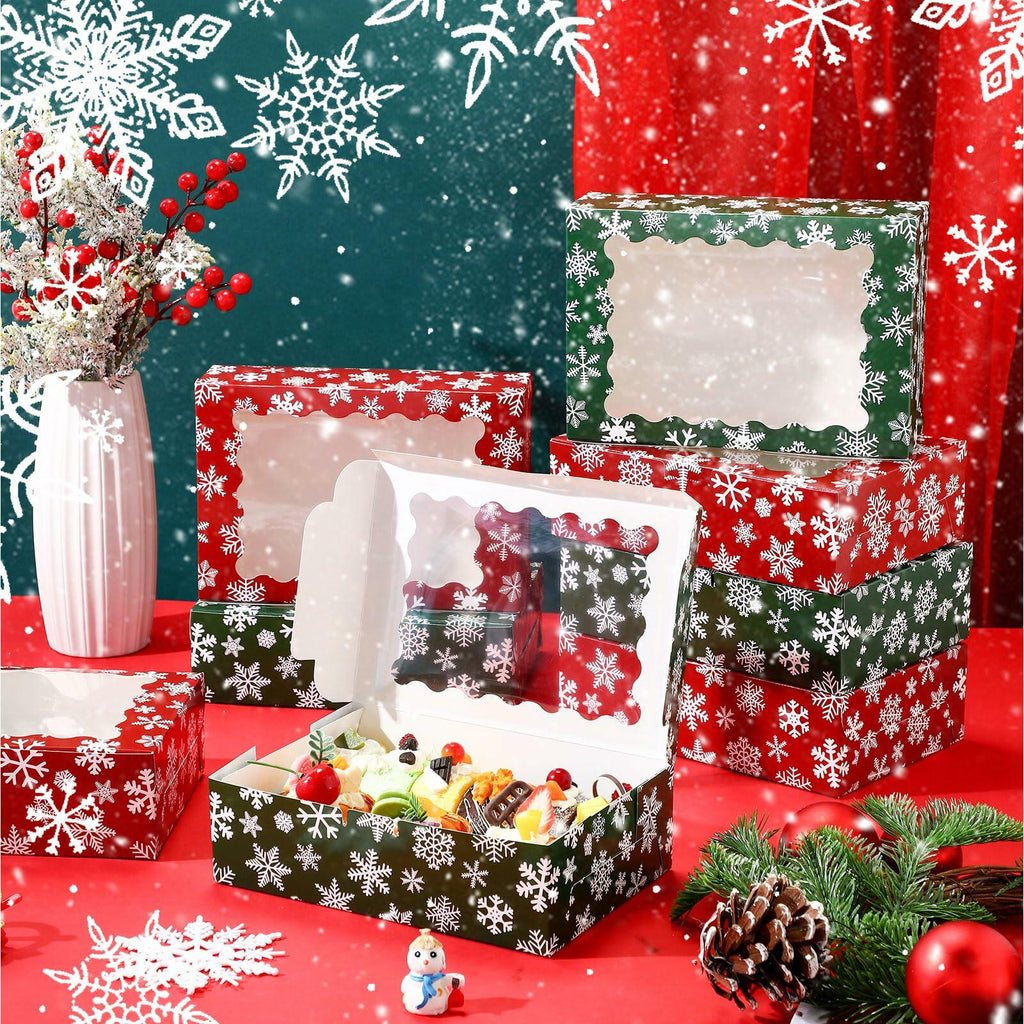 Gersoniel 24 Pcs Christmas Cookie Boxes with Window 8.6x6x2.5 Inch Red Green