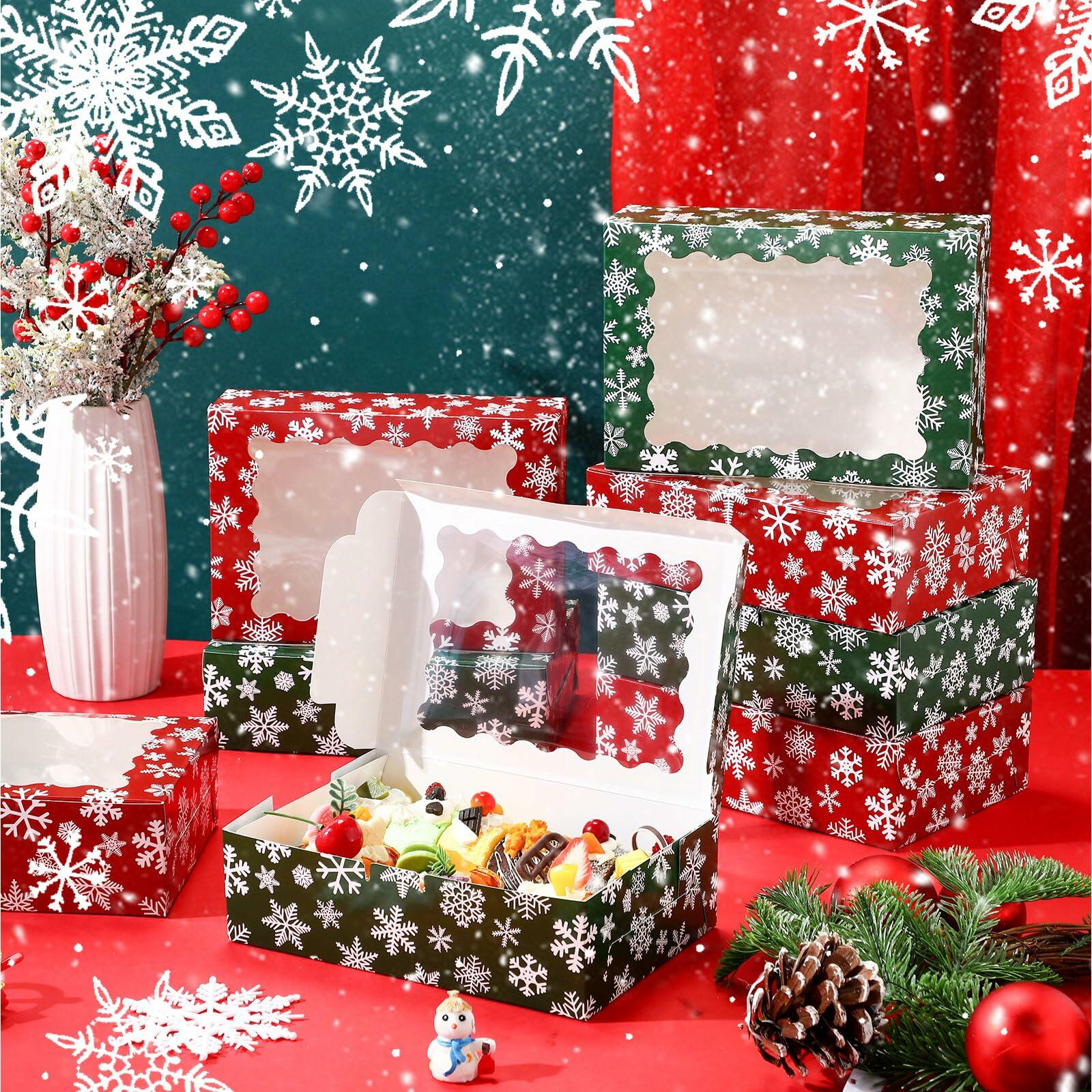 Gersoniel 24 Pcs Christmas Cookie Boxes with Window 8.6x6x2.5 Inch Red Green