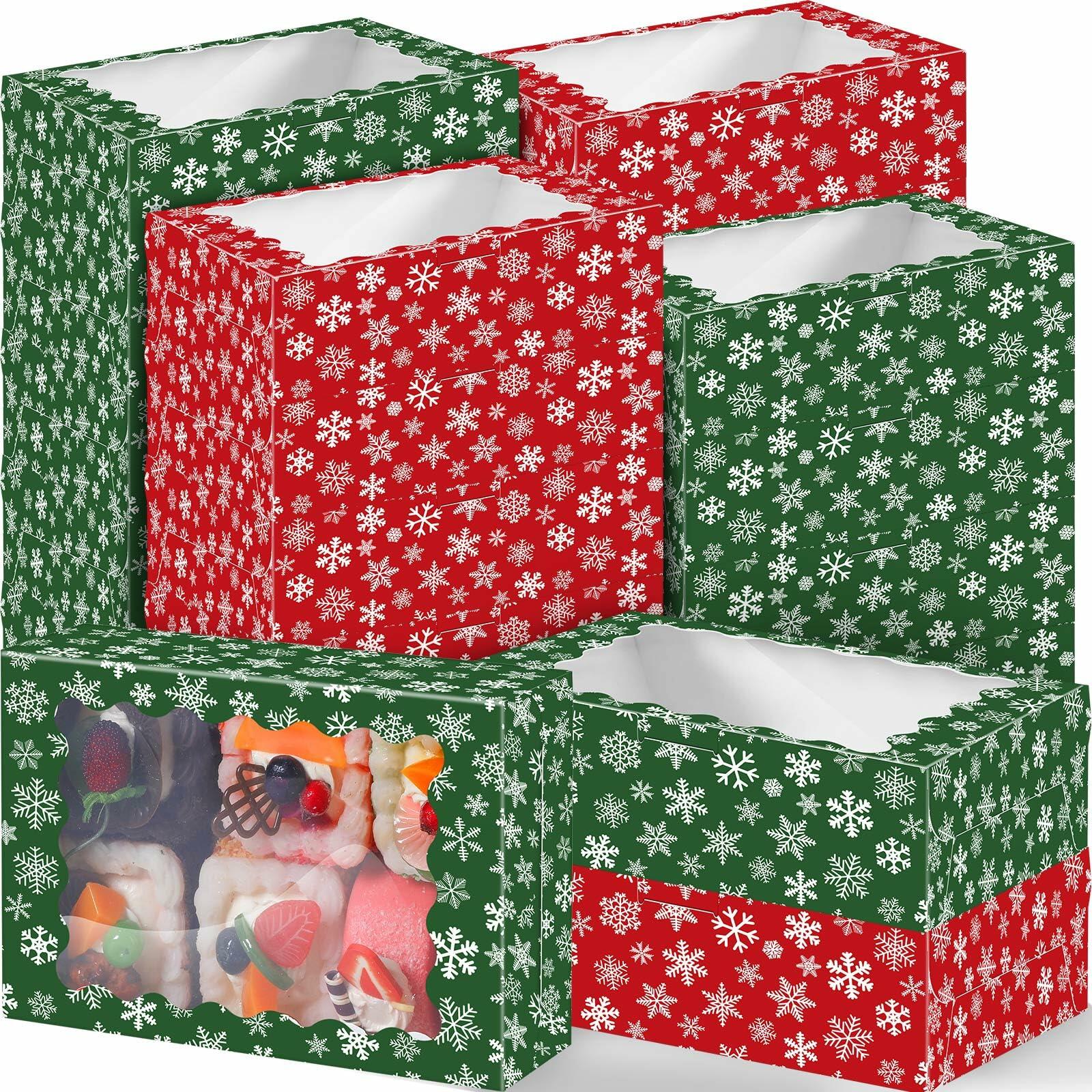 Gersoniel 24 Pcs Christmas Cookie Boxes with Window 8.6x6x2.5 Inch Red Green