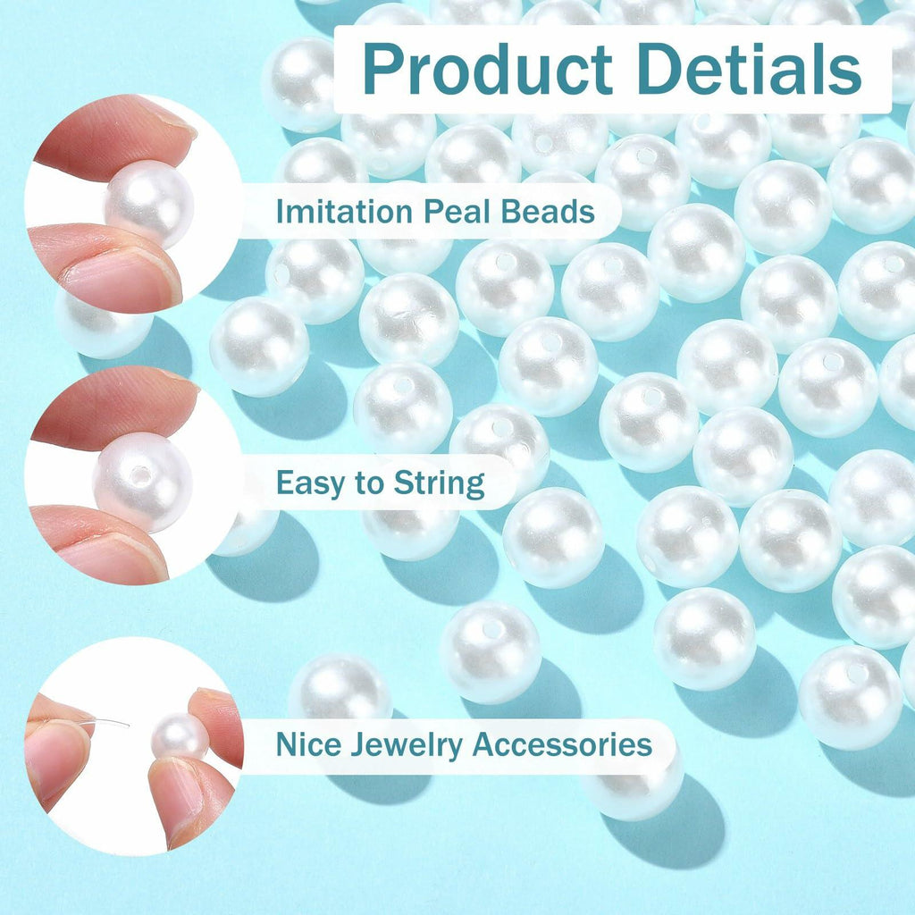 DanLingJewelry 1000pcs 10mm White Plastic Pearl Round Loose Beads