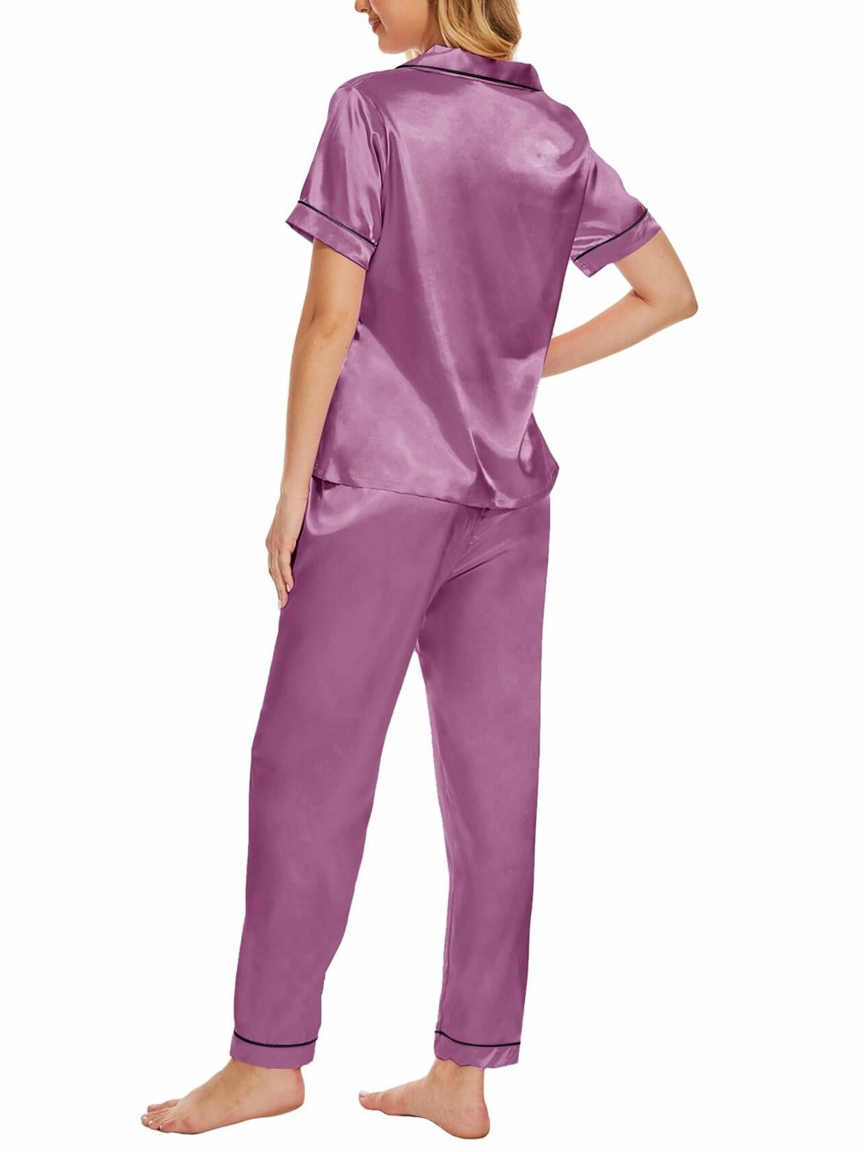 Women's Plus Size Pajama Set Short & Long Sleeve Top Pants Pastel Purple Size M