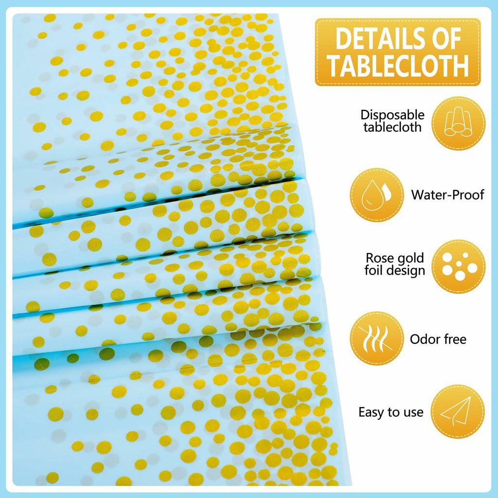 WDF 16Pack Blue Gold Plastic Tablecloths 54x108in & Runners 12x108in
