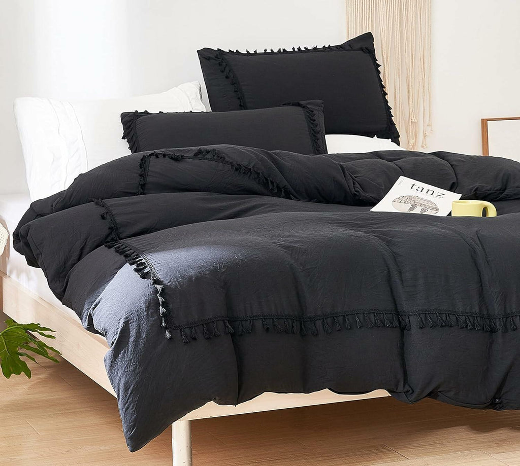 SOUKECHY Boho Chic Full Duvet Cover 3PC Tufted Tassel Fringe Boho Full