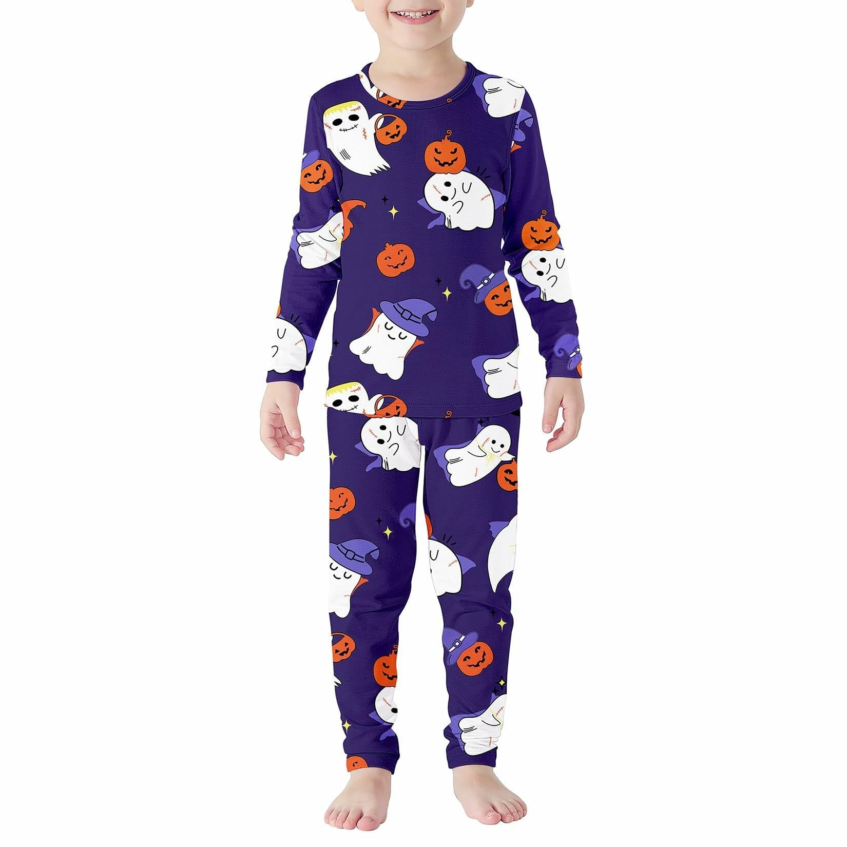 Kids Halloween Thermal Underwear Long Johns Base Layer Purple Ghost Size 2XL