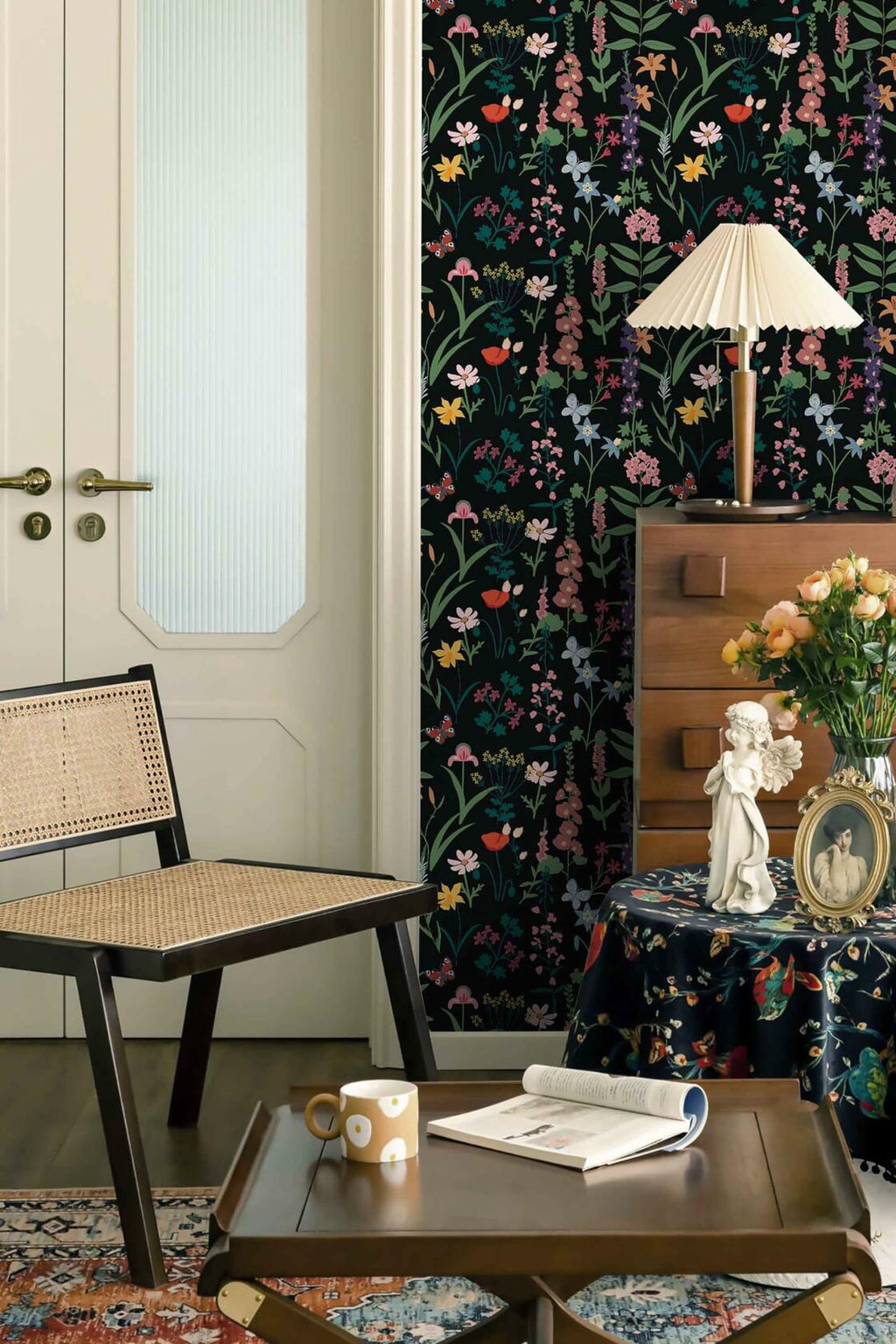 Dimoon 236x16.1 Floral Peel and Stick Wallpaper Black Green Waterproof