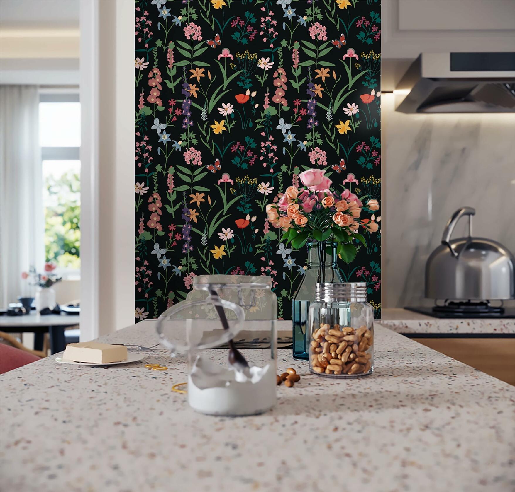 Dimoon 236x16.1 Floral Peel and Stick Wallpaper Black Green Waterproof