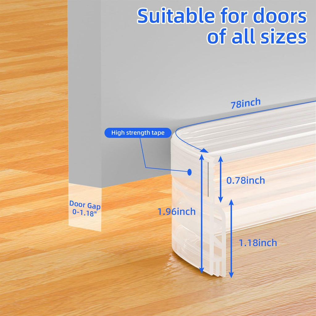 Under Door Draft Stopper Door Sweep Weather Stripping Seal Transparent 78in