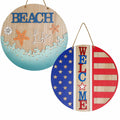 DECSPAS 12in Double Sided Welcome Door Sign Patriotic Wreath Red White Blue