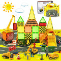 Magnetic Tiles Kids Construction Toys with Trucks Road Signs Mat Storage Bag