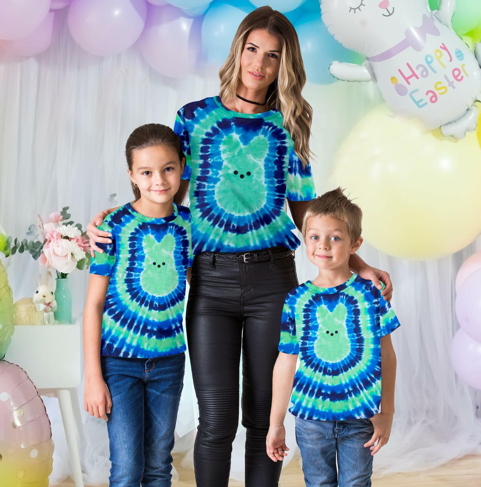 Happy Easter Women's Tie Dye Bunny Graphic T-Shirt Short Sleeve Size 5T