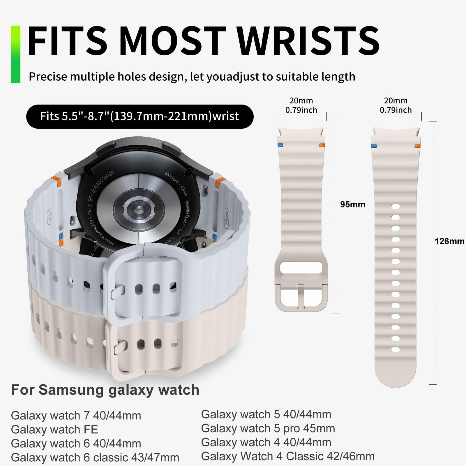Sport Bands Compatible Samsung Galaxy Watch 7 6 5 40mm 44mm Soft Silicone