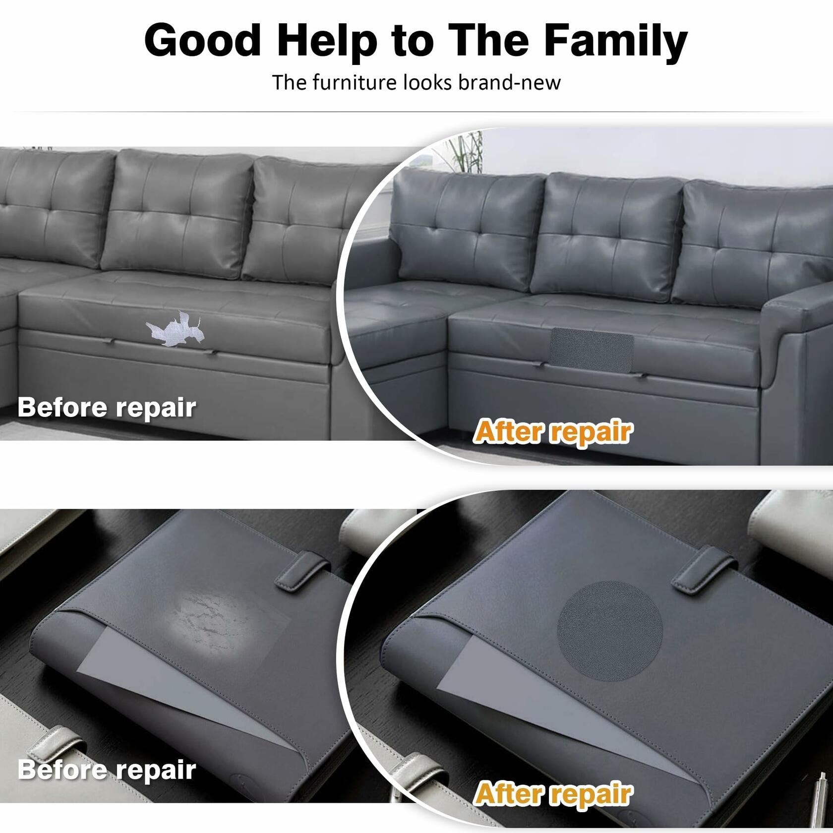 HUISUNO Leather Repair Patch for Furniture Couch Car Seats DeepGrey 20x30