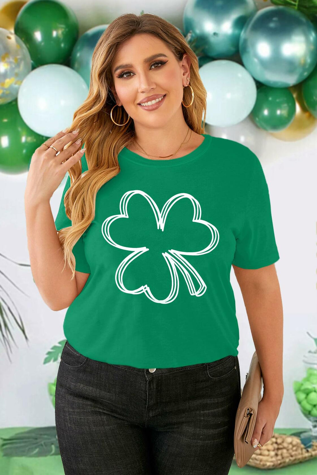 Plus Size St. Patrick's Day Lucky Shamrock Tee Shirt Women Green XL