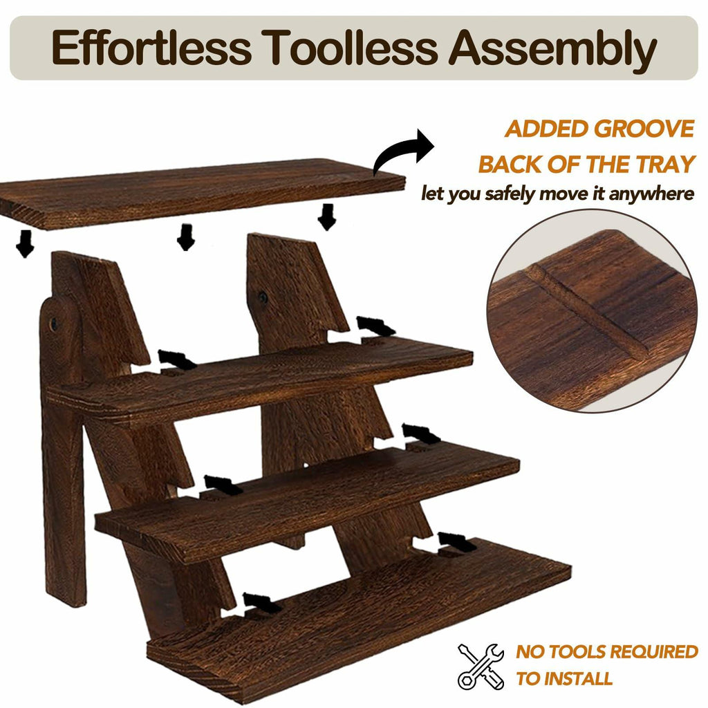 AZ-Homey Platane Wood 4-Tier Display Stand Rustic Brown