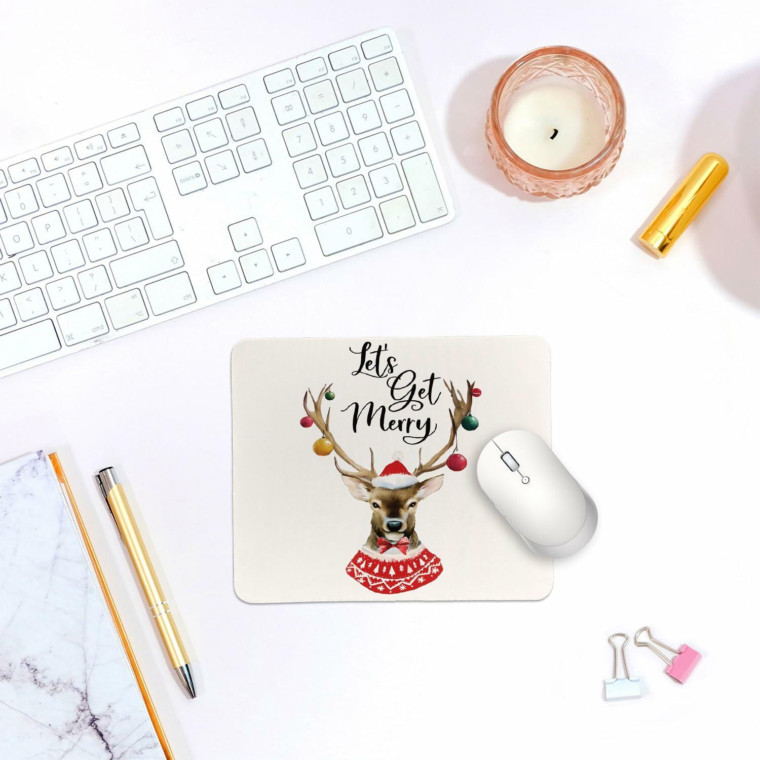 QIYUHOY Pink Bow Christmas Mousepad Non-Slip Rubber 9.5x7.9 in