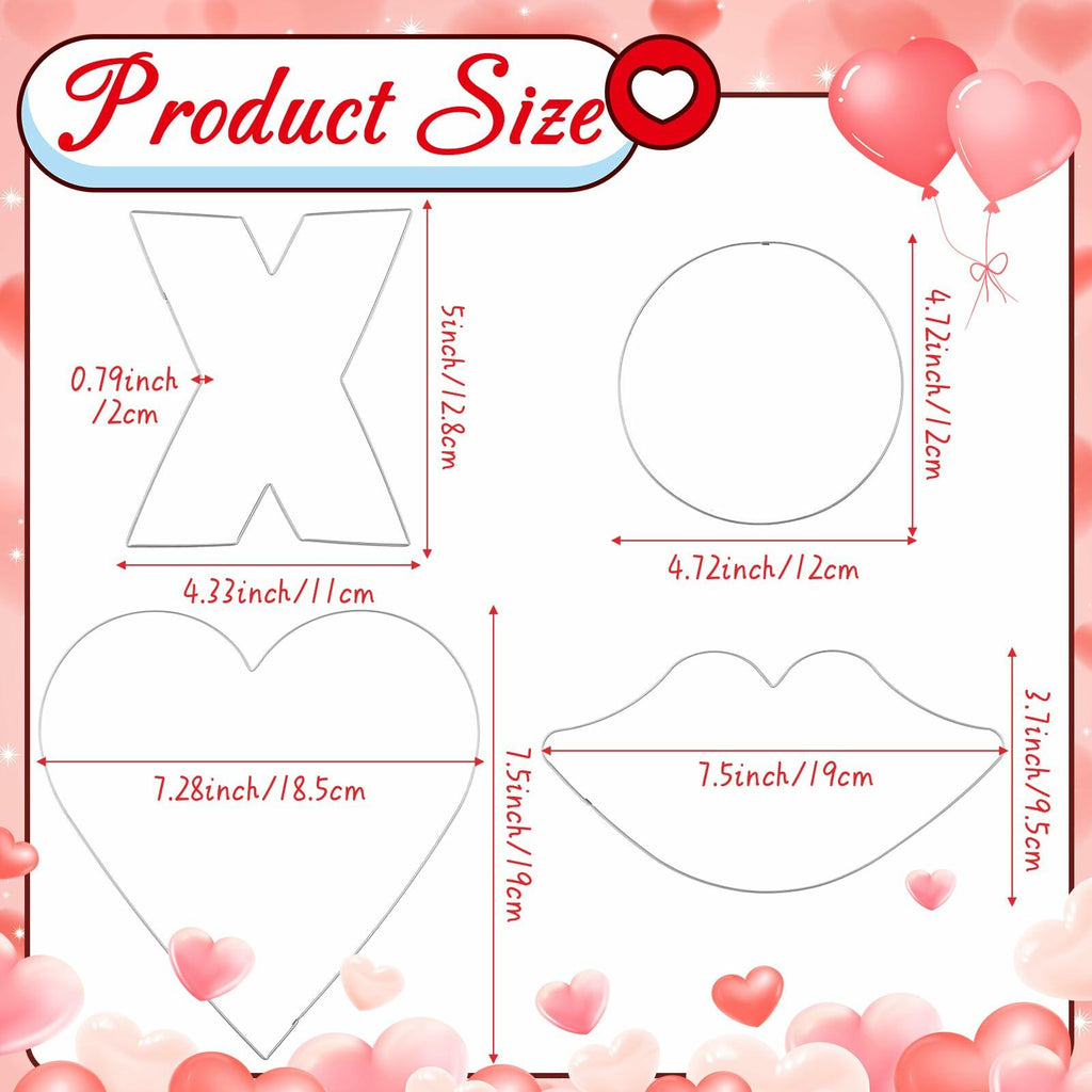 Nuogo 4 Pcs 7.9" Heart Stainless Steel Cookie Cutters Set XOXO Lips