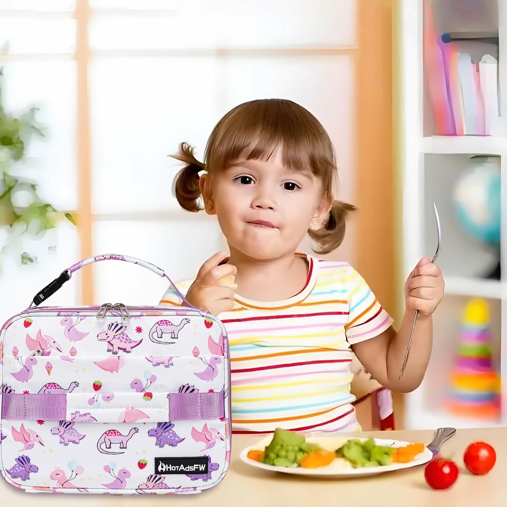 HotAdsFW Dinosaur Kids Lunch Box Small School Bag White Dinosour