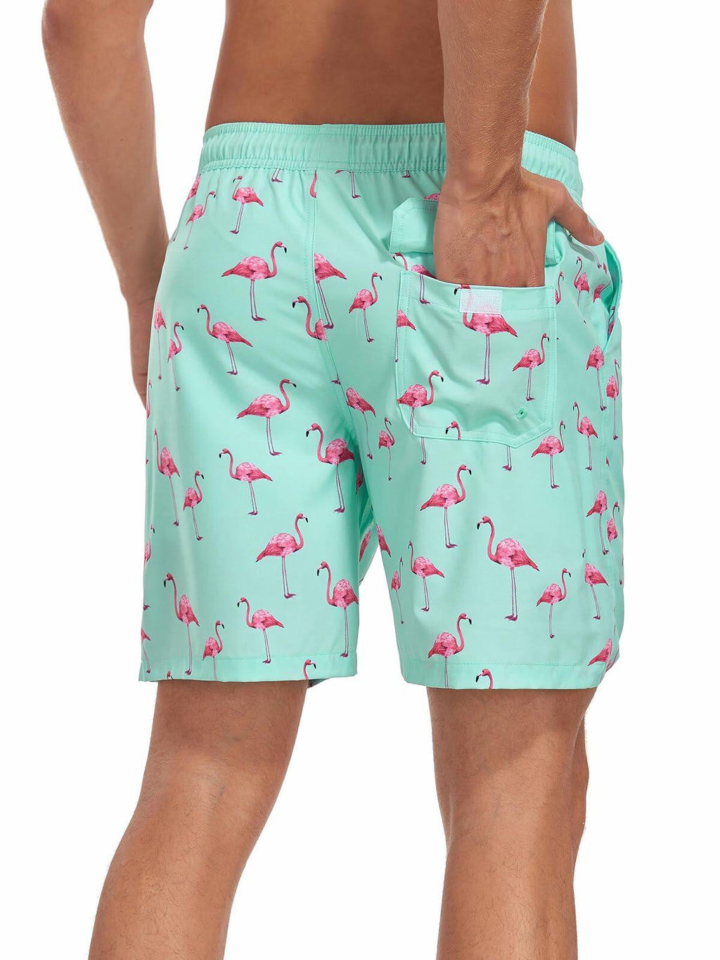 SHEKINI Men’s Swim Trunks Quick Dry Compression Lined Pockets Light Green M