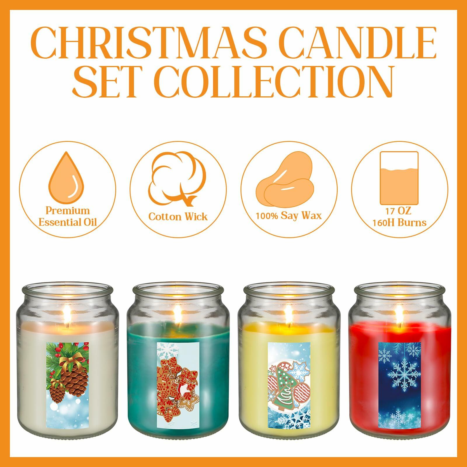 Tioncy Christmas Scented Candle Gift Set 68oz 4 Pcs Apple Cookies Mint