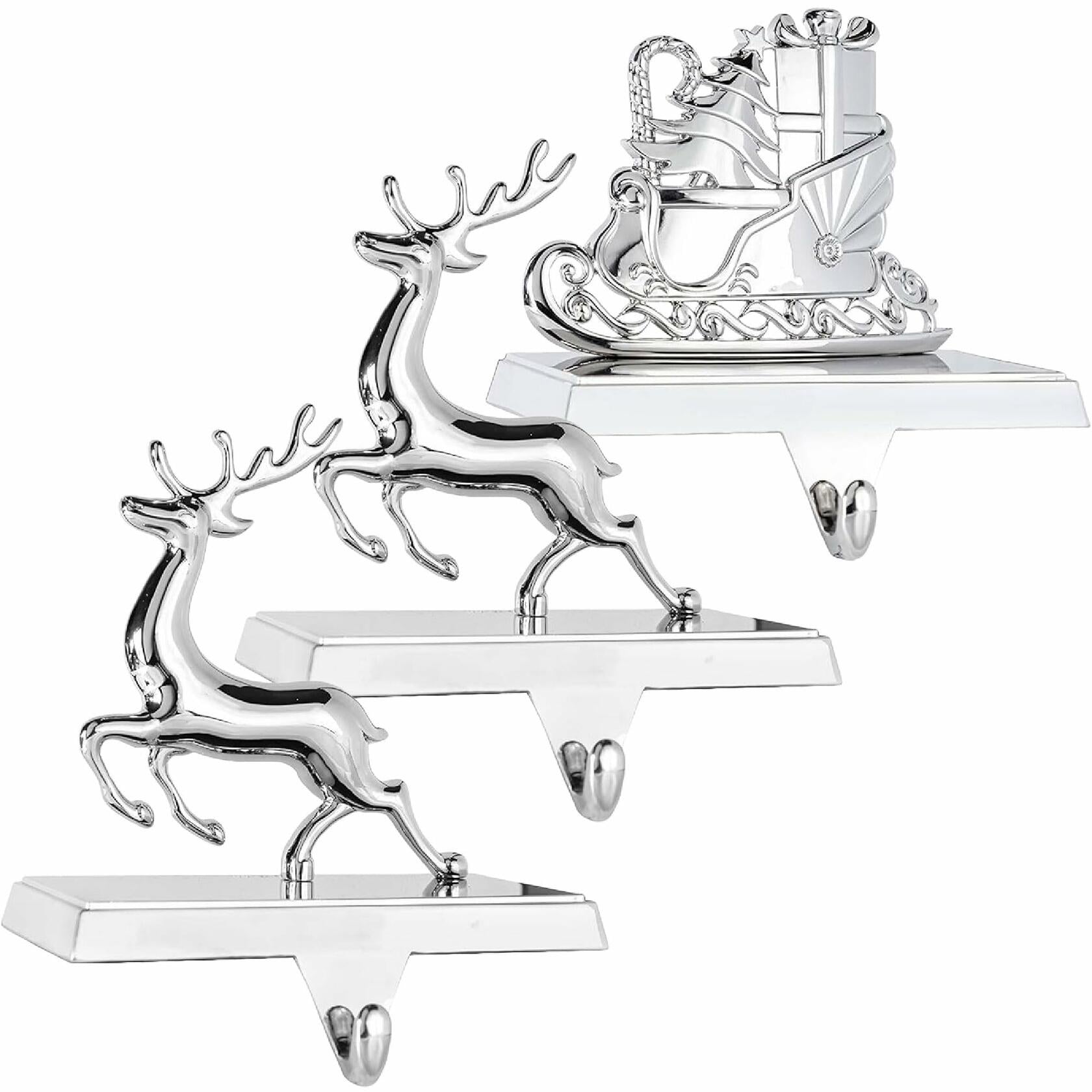 Klikel Reindeer Stocking Holder Set of 3 Deer and Sleigh for Mantel