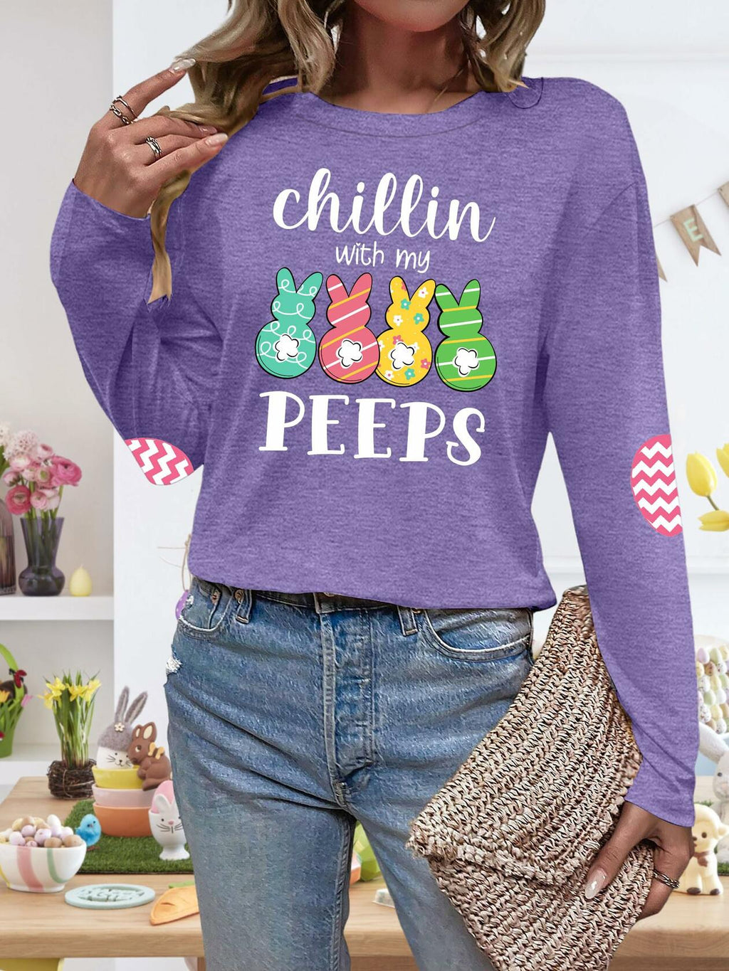 Easter Shirt Women Bunny Graphic Long Sleeve Tee Purple1 Size XL