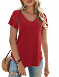 JYLFC Womens V-Neck Summer Short Sleeve Top Red Size XL