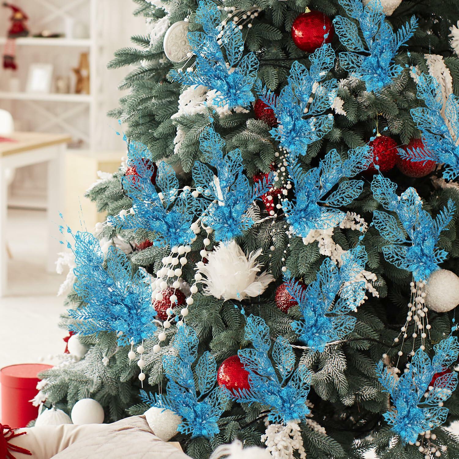 Crazy Night Christmas Tree Picks 16.3in 12pcs Blue Glitter Berries