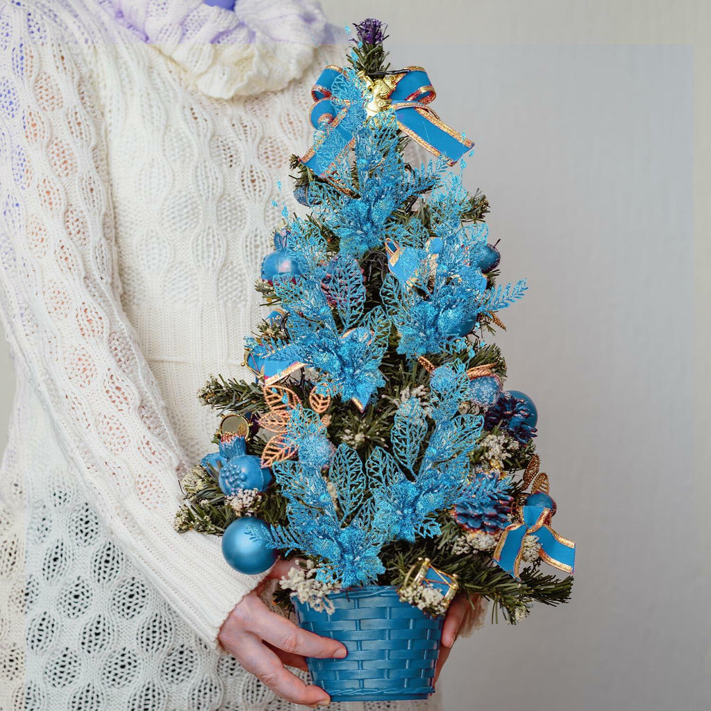Crazy Night Christmas Tree Picks 16.3in 12pcs Blue Glitter Berries