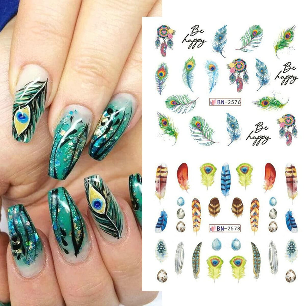 Feather Nail Water Sticker Decals Dream Catcher Colorful 12PCS Nail Art