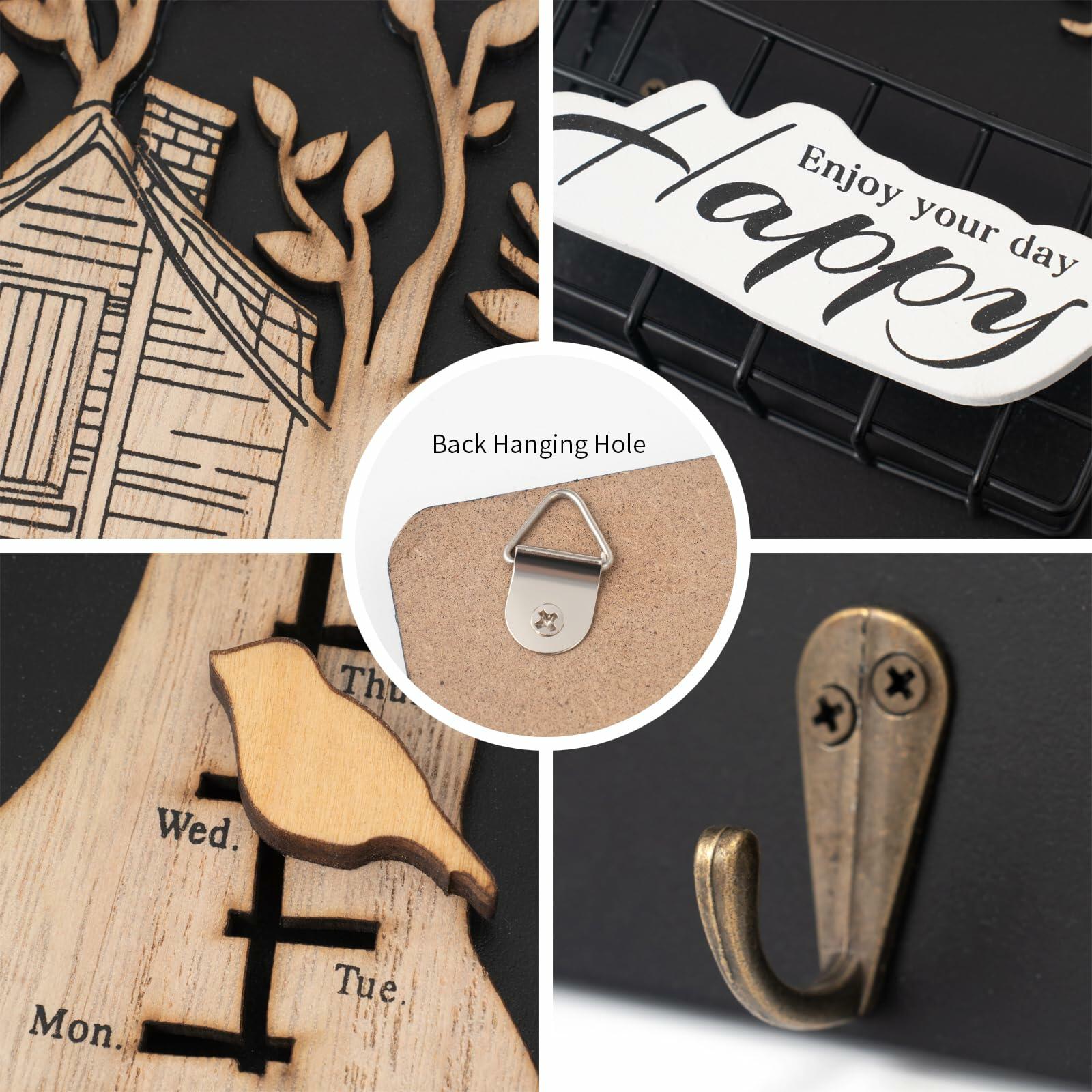 Wooden Reusable Perpetual Calendar with Hooks Home Decor Holiday Gift