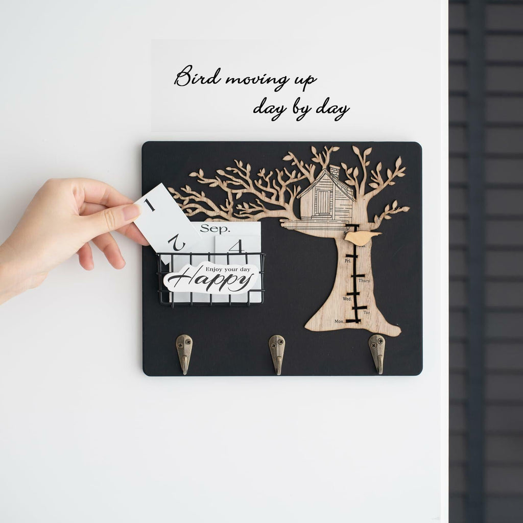 Wooden Reusable Perpetual Calendar with Hooks Home Decor Holiday Gift