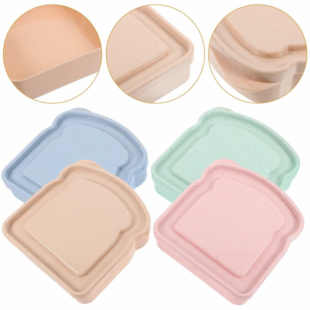 ABOOFAN 4pcs Plastic Toast Shape Sandwich Containers with Lid Food Storage