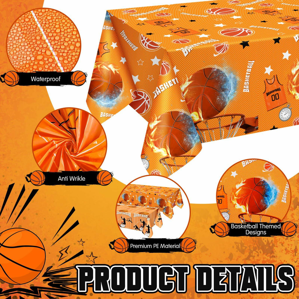 Mindsoft Basketball Tablecloths Disposable Plastic 54x108 Inches 12 Pcs